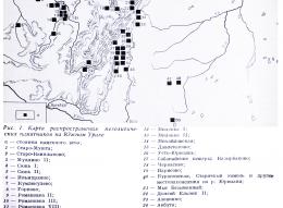 Карта распространения памятников мезолита на Южном Урале